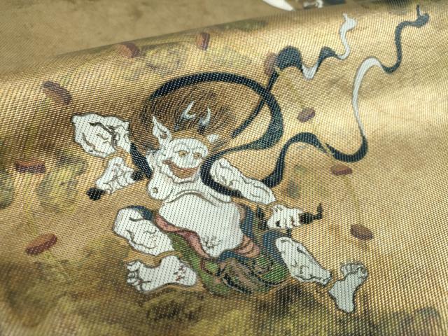平和屋着物●太鼓柄袋帯　燿變天目　手描き　風神雷神　金彩　引箔　正絹　逸品　DABB4167ps 平和屋着物○太鼓柄袋帯 燿變天目 手描き 風神雷神 金彩 引箔 正絹