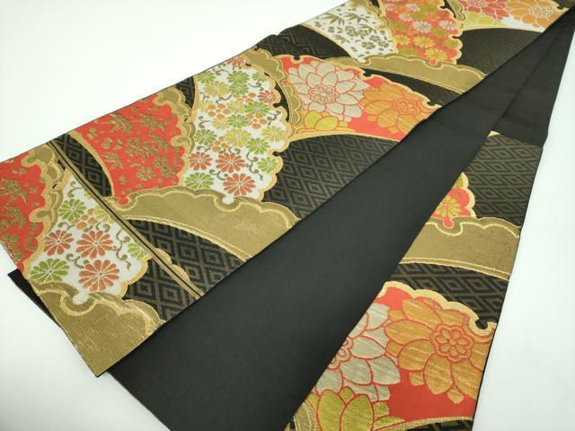 平和屋着物○西陣 川島織物 六通柄 本袋帯 雪芝花文 黒地 金糸 正絹