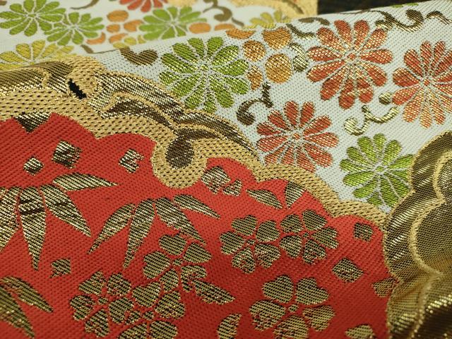 平和屋着物●西陣　川島織物　六通柄　本袋帯　雪芝花文　黒地　金糸　正絹　逸品　DABB4217ps 平和屋着物○西陣 川島織物 六通柄 本袋帯 唐織 花菱文 金糸 正絹 逸品