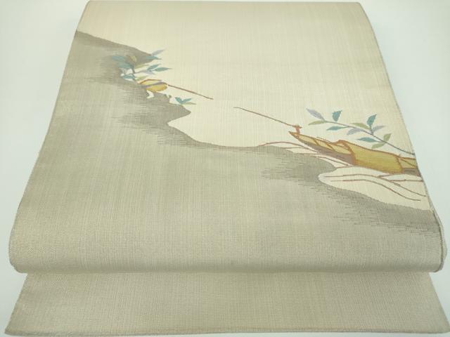 平和屋着物●太鼓柄袋帯　すくい織　川辺　金糸　正絹　逸品　DABB4231ps