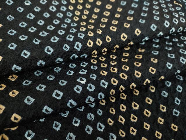 平和屋着物●上質な小紋　総絞り　間道　黒地　正絹　逸品　未使用　DABB4320ps