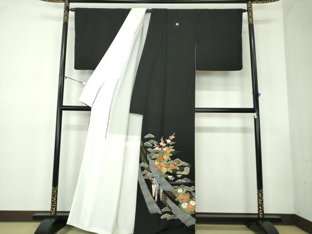 平和屋着物●創業460年・千總　黒留袖　駒刺繍　吉祥花熨斗文　金彩　正絹　逸品　DABB4336ps 平和屋着物○創業460年・千總 黒留袖 駒刺繍 吉祥花熨斗文 金彩 正絹