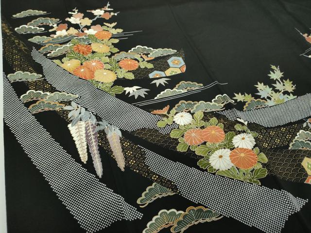 平和屋着物●創業460年・千總　黒留袖　駒刺繍　吉祥花熨斗文　金彩　正絹　逸品　DABB4336ps 平和屋着物○創業460年・千總 黒留袖 駒刺繍 吉祥花熨斗文 金彩 正絹