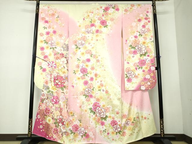 平和屋着物●豪華振袖　刺繍　舞花文　暈し染め　金彩　やまと誂製　正絹　逸品　DABB4391ps