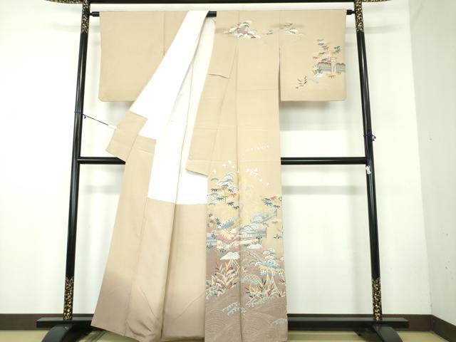 平和屋着物●訪問着　渡橋花鳥風景　暈し染め　金彩　正絹　逸品　DABB4444ps_1
