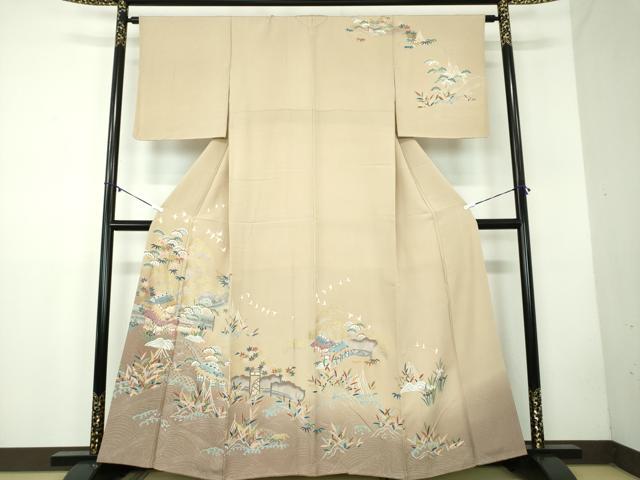 平和屋着物●訪問着　渡橋花鳥風景　暈し染め　金彩　正絹　逸品　DABB4444ps