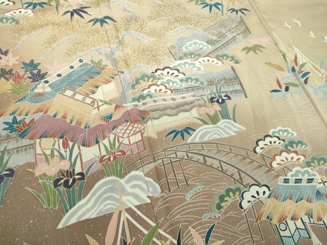 平和屋着物●訪問着　渡橋花鳥風景　暈し染め　金彩　正絹　逸品　DABB4444ps_5