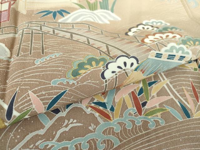 平和屋着物●訪問着　渡橋花鳥風景　暈し染め　金彩　正絹　逸品　DABB4444ps_6