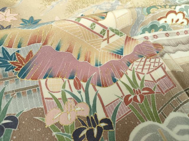 平和屋着物●訪問着　渡橋花鳥風景　暈し染め　金彩　正絹　逸品　DABB4444ps_7