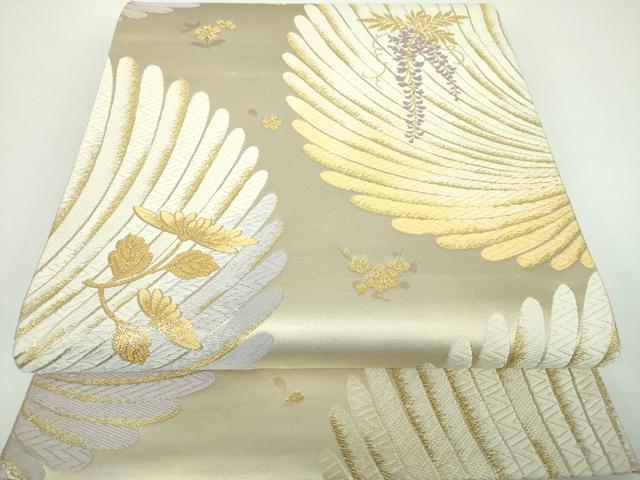 平和屋着物●六通柄袋帯　唐織　作家物　花散らし大菊文　金糸　正絹　逸品　DABB4456ps