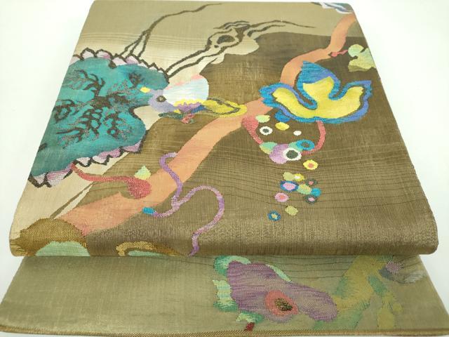 平和屋着物▽太鼓柄袋帯　スリーシーズン　春夏秋　すくい織　珠果熟す　金糸　正絹　逸品　DABB4477ps