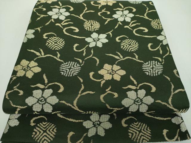 平和屋着物●全通柄袋帯　名物裂　笹蔓緞子　金銀糸　正絹　逸品　DABB4493ps