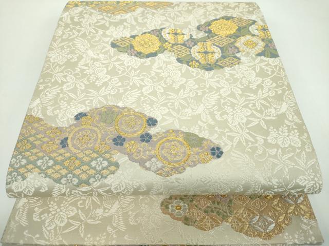 平和屋着物●六通柄袋帯　唐織　雲取り花文　桐竹鳳凰　金銀糸　正絹　逸品　DABB4496ps