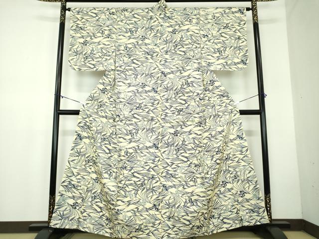 平和屋着物●本場染大島紬　型染　藍　芒飛鳥文　正絹　逸品　DABB4558ps 平和屋着物○本場染大島紬 型染 藍 芒飛鳥文 正絹 逸品 DABB4558psの