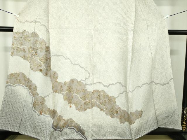 平和屋着物●訪問着　絞り　刺繍　雲取り花文　金彩　鈴乃屋扱い　正絹　逸品　DABB4570ps_3