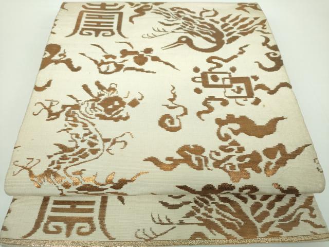 平和屋着物●龍村平蔵製　六通柄　本袋帯　鶴壽文金華山　金糸　正絹　逸品　DABB4634ps 平和屋着物○龍村平蔵製 六通柄 本袋帯 鶴壽文金華山 金糸 正絹 逸品