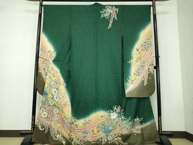 平和屋着物●豪華振袖　絞り　辻が花　暈し染め　金通し地　正絹　逸品　DABB4710ps 平和屋着物○豪華振袖 辻が花 絞り 暈し染め 正絹 逸品 CABE2875ycの