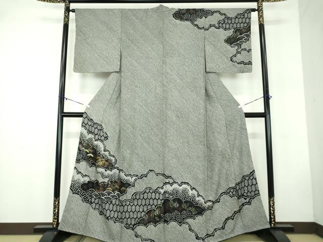 平和屋着物●訪問着　総絞り　刺繍　雲取り風景文　黒地　金彩　正絹　逸品　DABB4726ps