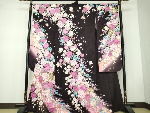 平和屋着物●豪華振袖　刺繍　ラインストーン　舞花文　暈し染め　金銀彩　正絹　逸品　DABB4736ps