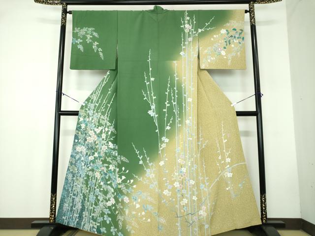 平和屋着物●訪問着　友禅　作家物　草花間道　槍梅　暈し染め　正絹　逸品　DABB4753ps 平和屋着物○訪問着 友禅 作家物 草花間道 槍梅 暈し