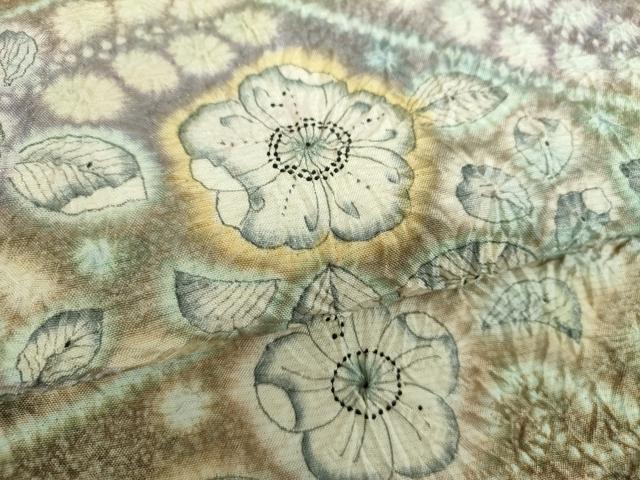 平和屋着物●梅原虎峰　幻の辻が花　太鼓柄袋帯　絞り　辻が花　金通し地　正絹　逸品　DABB4770ps 平和屋着物○梅原虎峰 幻の辻が花 太鼓柄袋帯 絞り 辻が花 金通し地