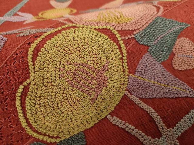 平和屋着物●中国三大刺繍　スワトウ相良刺繍　汕頭相良刺繍　総刺繍　九寸名古屋帯　紬地　枝花文　正絹　逸品　DABB4819ps_3