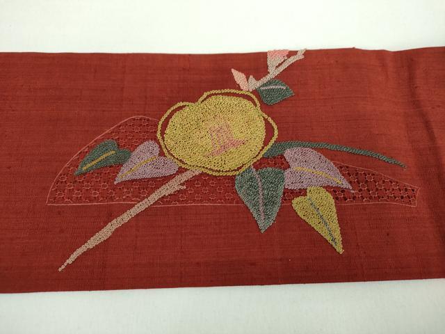 平和屋着物●中国三大刺繍　スワトウ相良刺繍　汕頭相良刺繍　総刺繍　九寸名古屋帯　紬地　枝花文　正絹　逸品　DABB4819ps_4