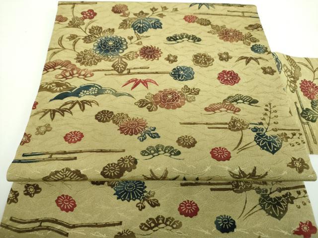 平和屋着物●九寸開き名古屋帯　唐織　花鳥文　金糸　正絹　逸品　DABD0490op 平和屋着物○九寸名古屋帯 花織 型染め 唐草間道 正絹 逸品 DAAU6953ob