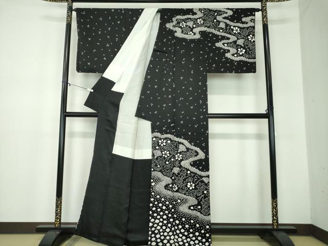 平和屋着物●訪問着　総絞り　竜田川花文　黒地　正絹　逸品　DABB4876ps 平和屋着物○訪問着 総絞り 竜田川花文 黒地 正絹 逸品 DABB4876ps