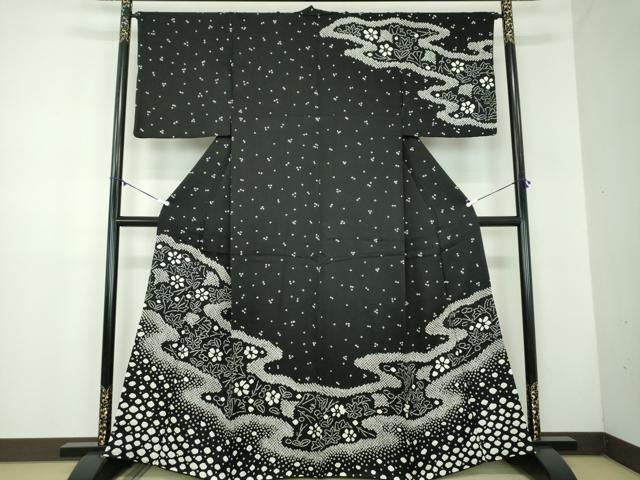 平和屋着物●訪問着　総絞り　竜田川花文　黒地　正絹　逸品　DABB4876ps 平和屋着物○訪問着 総絞り 竜田川花文 黒地 正絹 逸品 DABB4876ps