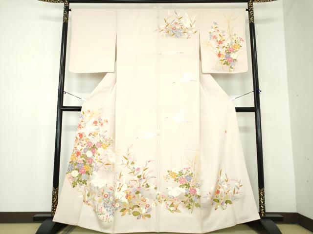 平和屋着物●訪問着　友禅　作家物　白鷺　流水花文　暈し染め　正絹　逸品　DABB4892ps 平和屋着物○訪問着 友禅 作家物 白鷺 流水花文 暈し染め 正絹 逸品