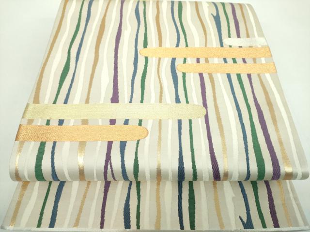 平和屋着物●六通柄袋帯　唐織　変わり間道　金銀糸　正絹　逸品　DABB4967ps