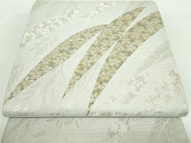 平和屋着物●六通柄袋帯　舞桜　枝葉文　金銀糸　正絹　逸品　DABB4992ps