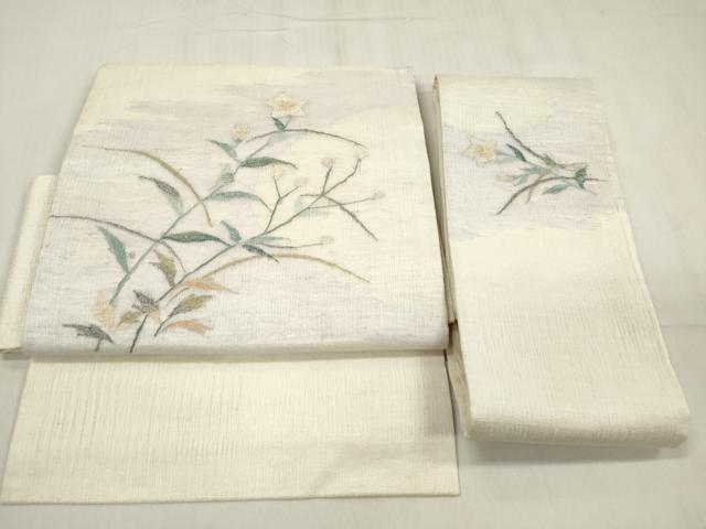 平和屋着物＊夏物　つけ帯　櫛織　桔梗　金銀糸　正絹　逸品　DABB6973ea