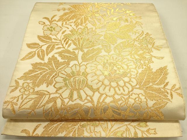 平和屋着物○西陣 川島織物 六通柄 本袋帯 草花 金糸 三越扱い 正絹