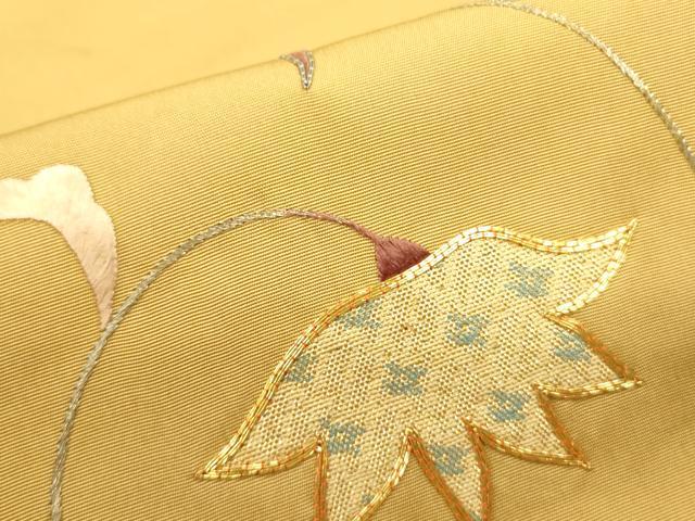 平和屋着物●塩瀬　九寸名古屋帯　駒刺繍　草葉文　金糸　正絹　逸品　DABB7123op 平和屋着物▽塩瀬 九寸名古屋帯 駒刺繍 桐 銀糸 正絹 逸品 DABD5840fe