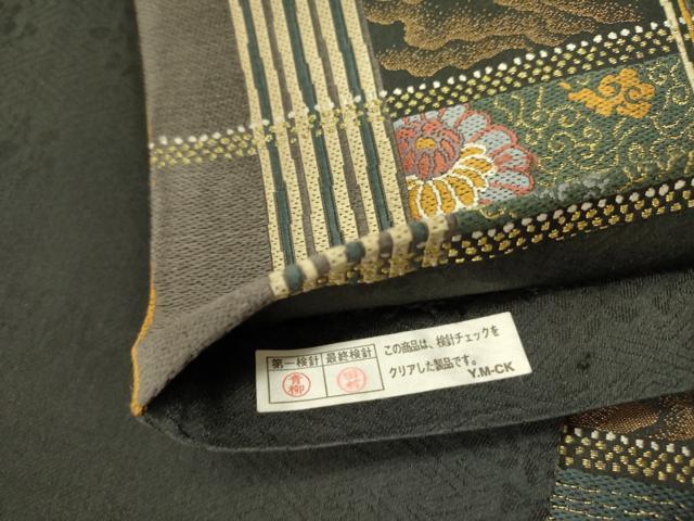 平和屋着物○太鼓柄袋帯 紬地 霞文 黒地 金彩 正絹 逸品 DAAT0159ob