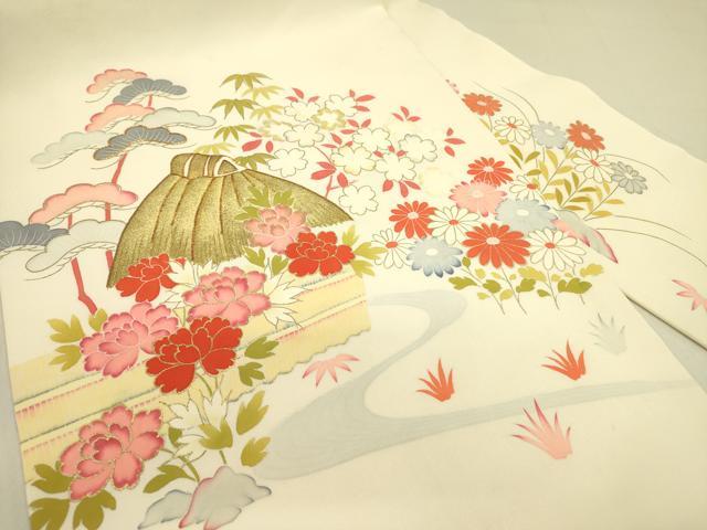 平和屋着物●塩瀬　九寸名古屋帯　駒刺繍　流水風景花文　金彩　正絹　逸品　DABB7226op 平和屋着物○塩瀬 九寸名古屋帯 駒刺繍 流水風景花文 金彩 正絹 逸品