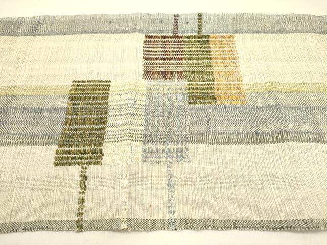 平和屋着物▽八寸名古屋帯　スリーシーズン　春夏秋　紬地　幾何学文様　正絹　逸品　DABB7287op_4