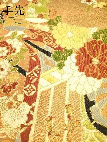 平和屋着物●アンティーク　大正ロマン　丸帯　御所車花文　金糸　引き抜き帯　正絹　逸品　DABB7317op_5