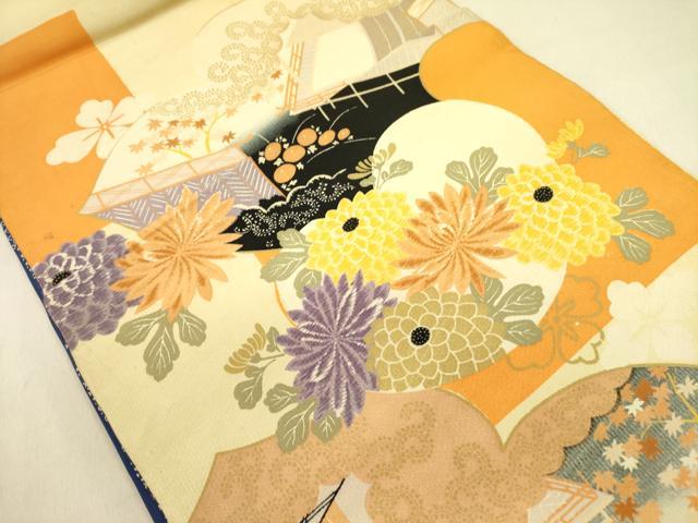 平和屋着物●アンティーク　大正ロマン　両面　六通柄京袋帯　刺繍　風景花文　引き抜き帯　金彩　正絹　逸品　DABB7336op_1