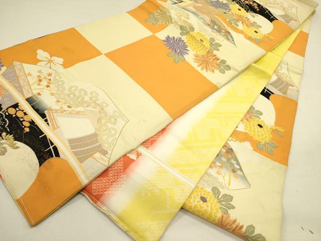 平和屋着物●アンティーク　大正ロマン　両面　六通柄京袋帯　刺繍　風景花文　引き抜き帯　金彩　正絹　逸品　DABB7336op_4