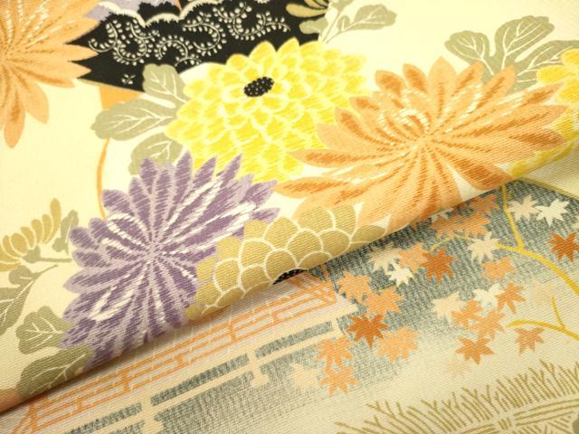 平和屋着物●アンティーク　大正ロマン　両面　六通柄京袋帯　刺繍　風景花文　引き抜き帯　金彩　正絹　逸品　DABB7336op_2