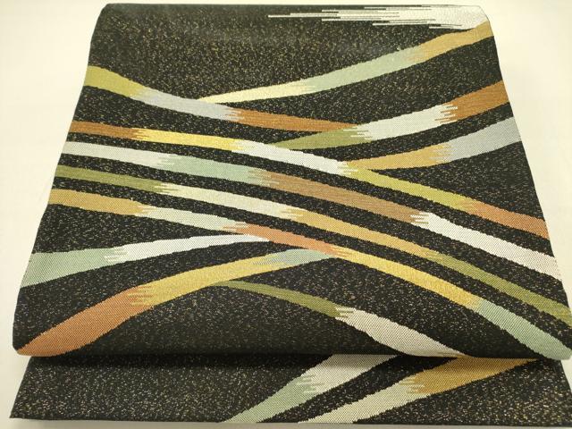 平和屋着物●綴れ　六通柄袋帯　霞文　黒地　金銀糸　正絹　逸品　未使用　DABB7341op