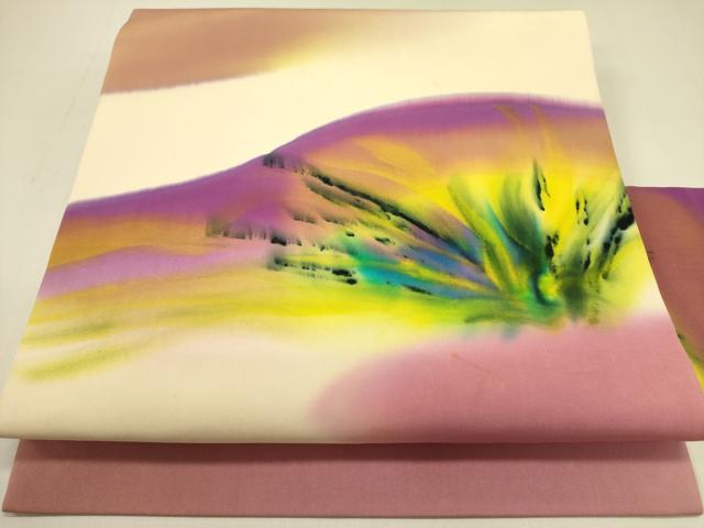 平和屋着物●虹色創家　本郷大田子　塩瀬　九寸名古屋帯　風景文　正絹　逸品　DABB7387op