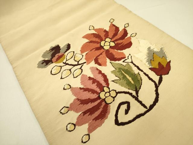 平和屋着物●爪掻き本綴れ　つけ帯　モール　草花　金糸　正絹　逸品　DABB7412op_2
