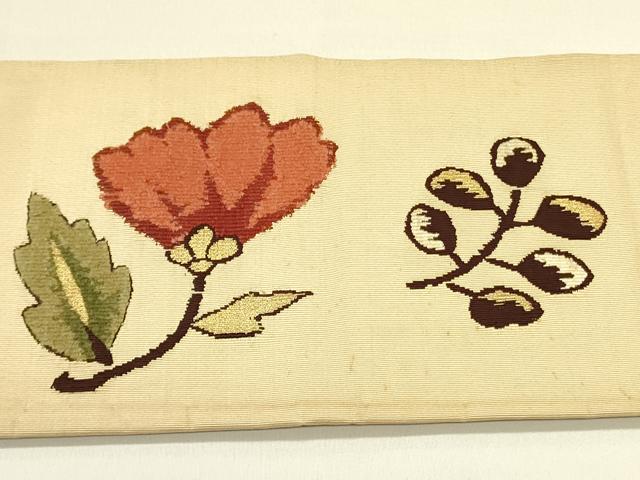 平和屋着物●爪掻き本綴れ　つけ帯　モール　草花　金糸　正絹　逸品　DABB7412op_6