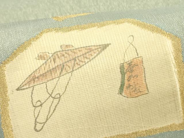 平和屋着物●二代目　寺嶋保二　太鼓柄袋帯　大津絵　金糸　正絹　逸品　DABB7533op_3