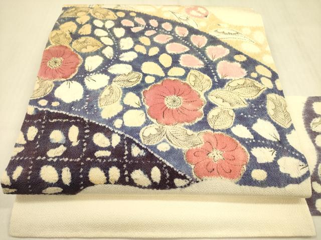 平和屋着物●九寸名古屋帯　辻が花　鬼しぼ縮緬　正絹　逸品　DABB7539op