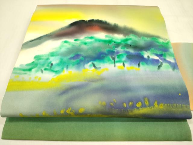 平和屋着物●虹色創家　本郷大田子　塩瀬　九寸名古屋帯　手描き　風景文　正絹　逸品　DABB7544op